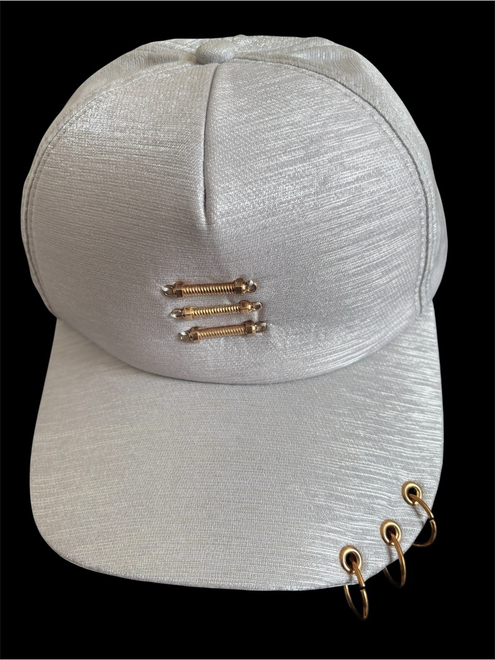 Jennifer & Company Stylish Silver Baseball Cap with Gold Ring Accents